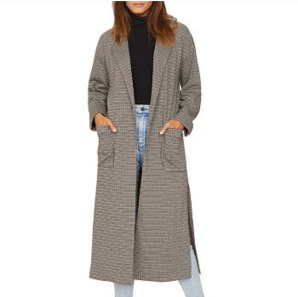 SANCTUARY Grey Plaid Long Duster Coat - Picture 1 of 14